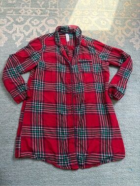 Stars Above Red Plaid Button-Up pajama dress